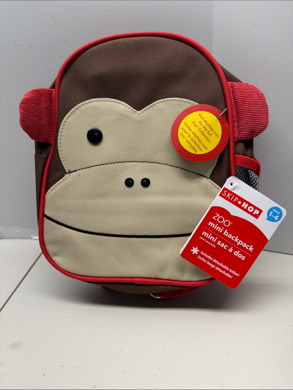 Skip Hop Red and Brown Monkey Mini Backpack Zoo Mini Backpack With Safety Harnes